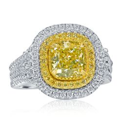 GIA 3.08 Ct Cushion Fancy Yellow Diamond Engagement Ring 18k Gold