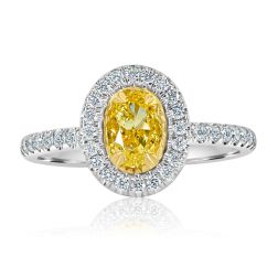 GIA 1.11 CT Fancy Yellow Oval Diamond Engagement Ring 18k Gold