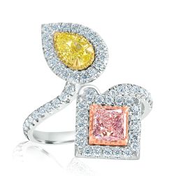 1.75 CT Bypass Princess Pink Pear Yellow Diamond Ring 14k Gold