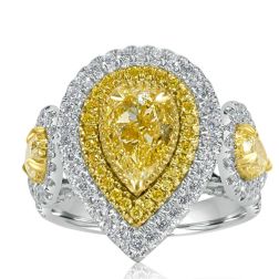 GIA 3.59 TCW Pear Fancy Yellow Diamond Engagement Ring 18k Gold