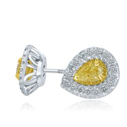 1.00 CT Natural Fancy Light Yellow Pear Diamond Stud Earrings 14k Gold 