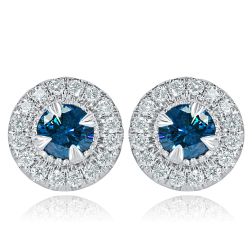 1.06 Ct Round Cut Blue Diamond Stud Earrings 14k White Gold 