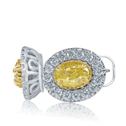 1.44 CT Oval Halo Natural Fancy Yellow Diamond Stud Earrings 14k Gold