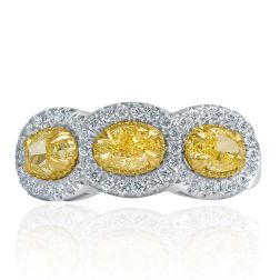 1.84 CT Oval Round Fancy Yellow Diamond Wedding Band 14k Gold