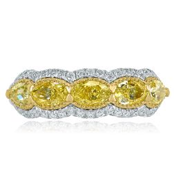 1.78Ct Oval Pear Natural Fancy Yellow Diamond Wedding Band 14k Gold 