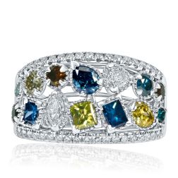 2.28 CT Multi Color Diamond Wedding Band 14k White Gold