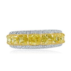 Cushion Cut Natural Fancy Yellow Diamond Wedding Band 14k Gold (2.34 ctw)