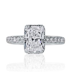 GIA Radiant Lab Grown 2.08CT E-VVS2 French Cut Pave Diamond Ring 18k White Gold (3.17 TCW)