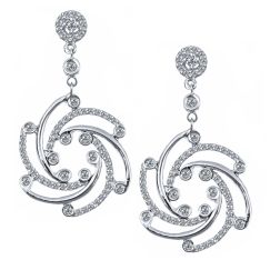 0.80 Ct Diamond Dangle Whirlwind Earrings 14k White Gold 