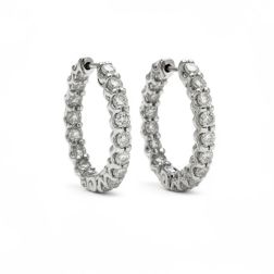 1.30 Ct Diamond Hinged Hoop Earrings 14K White Gold