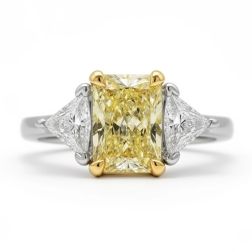 3 Stone 1.57 Ct IGI Intense Yellow Radiant Lab Grown Diamond Engagement Ring 
