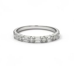 0.50CT Lab Grown Emerald & Round Cut Diamond Wedding Band 14k White Gold