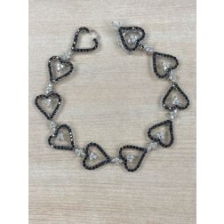 2.49 Ct Black Diamond Heart Link Women's Bracelet 14k White Gold