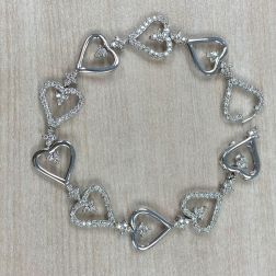 1.95 Carat Diamond Heart Link Women's Bracelet 14k White Gold