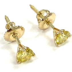 0.75 Carat Round Diamond Stud 3 Prong Set Martini Earrings 14k Yellow Gold
