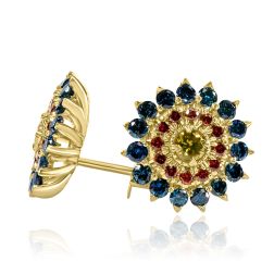 1.18 Ct Multi Color Diamond Stud Earrings 14k Yellow Gold