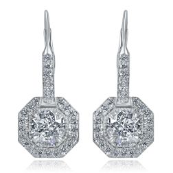 Round Diamond Halo Drop Earrings 14k White Gold (3.24 TCW)
