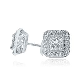 1.79 TCW Princess Halo Natural Diamond Stud Earrings 14k White Gold