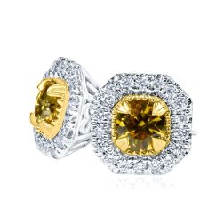 1.06 TCW Round Halo Intense Yellow Diamond Stud Earrings 14k White Gold