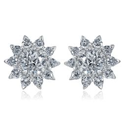 1.05 TCW Natural Round Brilliant Cut Diamond Flower Stud Earrings 14k Gold