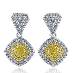 1.62 TCW Cushion Natural Fancy Yellow Diamond Dangle Earrings 14k Gold