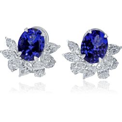4.24CT Tanzanite GIA Lab Grown Diamond Cluster Bridal Earrings 14k 6.37 TCW