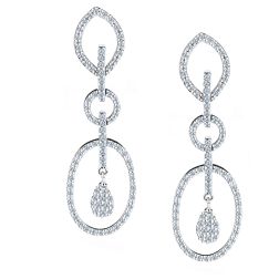 Geometric Teardrop Dangle Diamond Earrings 14k White Gold (1.45 ctw)
