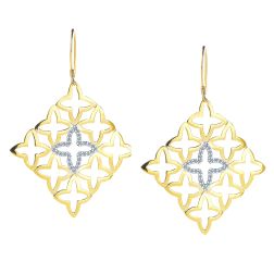 0.32 Ct Diamond Vintage Dangle Earrings 14k Two Tone Gold 