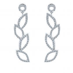 0.80 Ct Diamond Leaf Design Dangle Earrings 14k White Gold