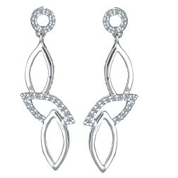 0.23 Ct Diamond Leaf Shape Dangle Earrings 14k White Gold 
