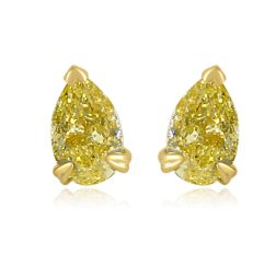 GIA 1.00 TCW Pear Natural Fancy Yellow Diamond Stud Earrings 14k Gold
