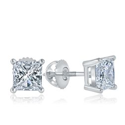 2.40 TCW Princess Brilliant Cut Diamond Stud 4 Prong Set Earrings 14k Gold
