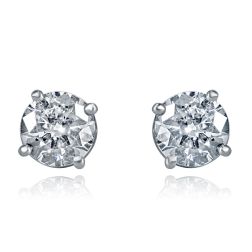 0.94Ct Round Diamond Stud 4 Prong Earrings 14k White Gold 