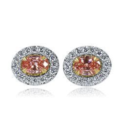 1.20 CT Oval Halo Lab Grown Vivid Pink Diamond Stud Earrings 14k White Gold