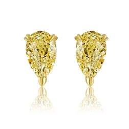 IGI 2.52 CT Pear Lab Grown Yellow Diamond Stud Earrings 18k Gold