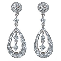 1.20 Ct Diamond Vintage Droplet Dangle Earrings 14k White Gold