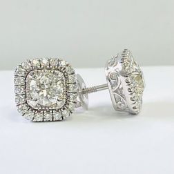 1.46 Ct Round Cut Diamond Stud Handmade Earrings 14k White Gold