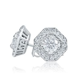 1.20 Ct Round Diamond Halo Stud Earrings 14k White Gold 