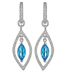 0.55 Ct Diamond Blue Topaz Dangle Earrings 14k White Gold