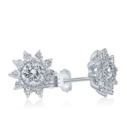 1 Carat Lab Grown Diamond Flower Stud Earrings 14k White Gold