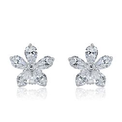 1.50 Ct Lab Grown Diamond Cluster Floral Stud Earrings 14K White Gold
