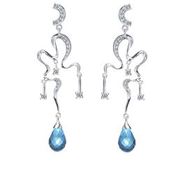0.41 ct Diamond Dangle Blue Topaz Earrings 14k White Gold