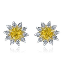 Intense Yellow Natural Round Diamond Flower Stud Earrings 14k 0.86 TCW