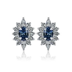 Oval Lab Grown Blue Diamond 1.64 CT Stud Earrings 14k White Gold 