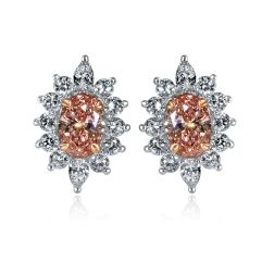 1.67 CT Oval Lab Grown Pink Diamond Sunburst Stud Earrings 14k White Gold 
