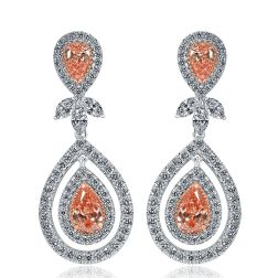 4.25Ct Pear Pink Lab Grown Diamond Drop Earrings 14K White Gold