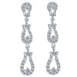 0.88 Ct Diamond Three Tier Dangle Earrings 14k White Gold 