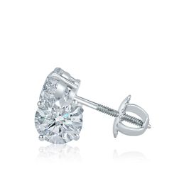 2.03 CT Round Cut Diamond Stud 4 Prong Set Earrings 14k White Gold