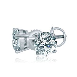 Round Shaped 2.41 TCW Diamond Stud 4 Prong Set Earrings 14k White Gold