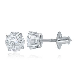 2.01 TCW Round Cut Diamond Stud 4 Prong Set Earrings 14k White Gold